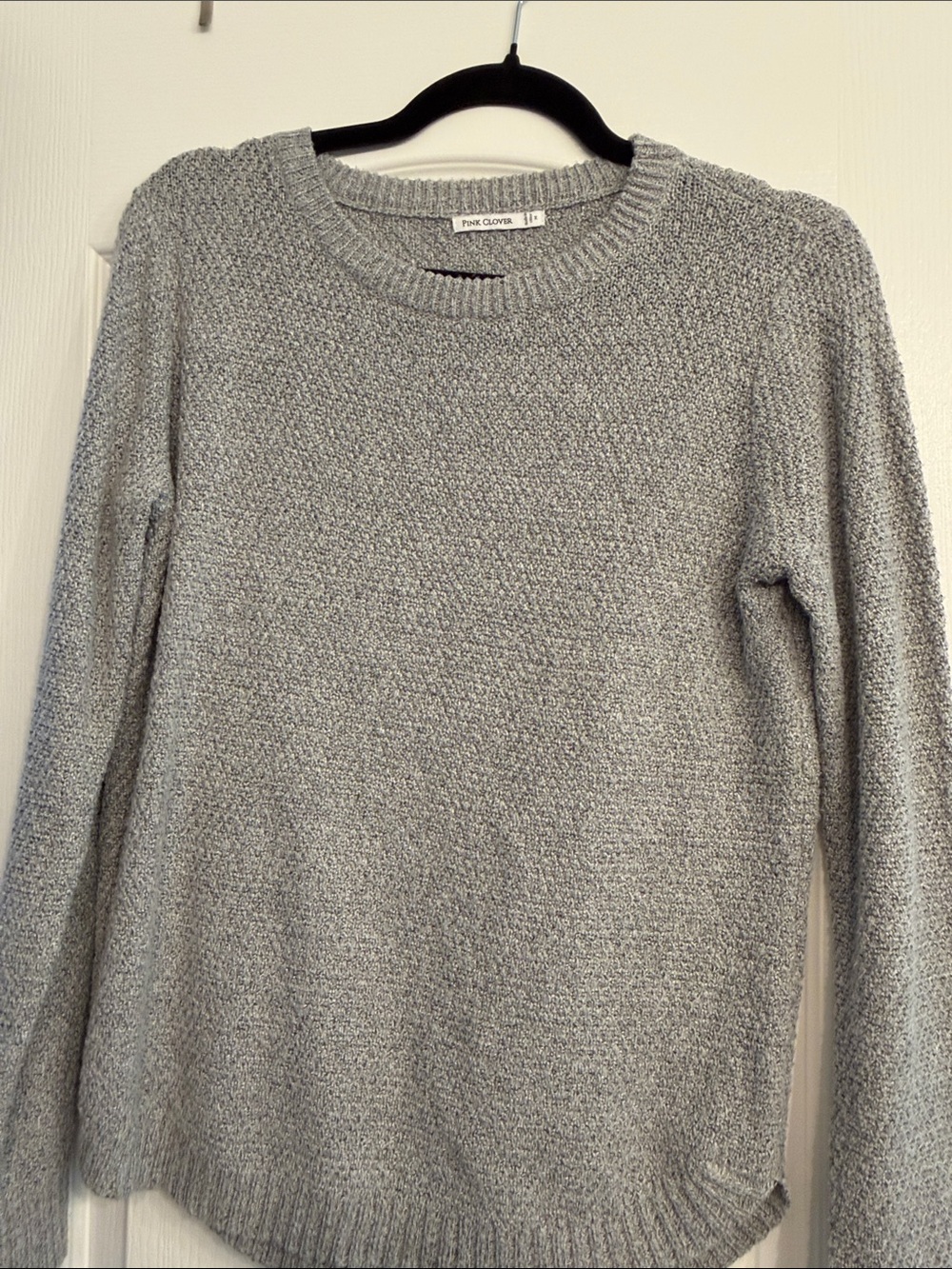 Pink Clover Light Gray Crewneck Pullover Sweater